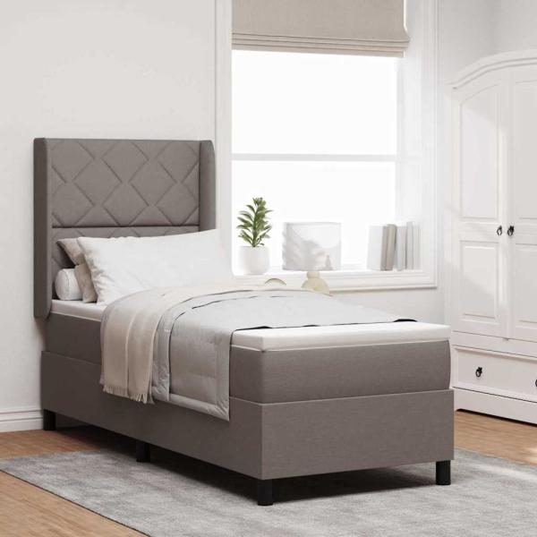 ARDEBO.de - Boxspringbett mit Matratze mit Kopfteil Taupe 90 x 190 cm Stoff