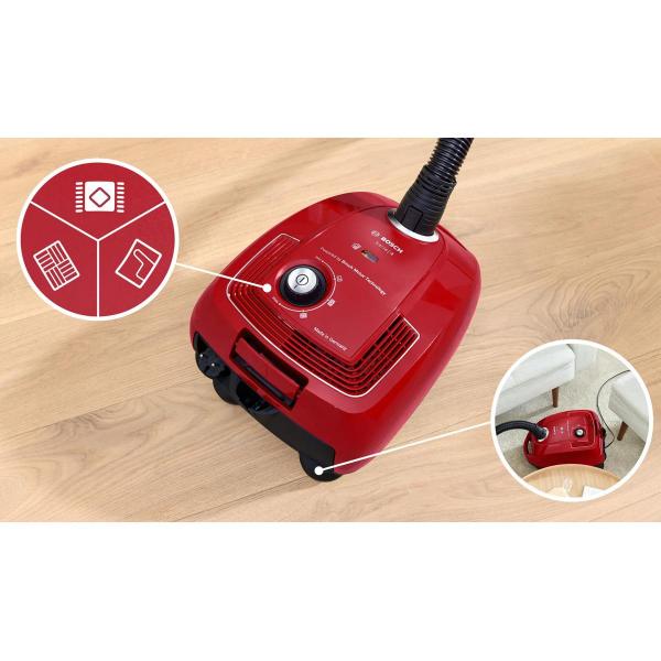 Bosch BGD38RD1H Serie 4 Staubsauger mit Beutel, 600 W, Microfilter, Rot