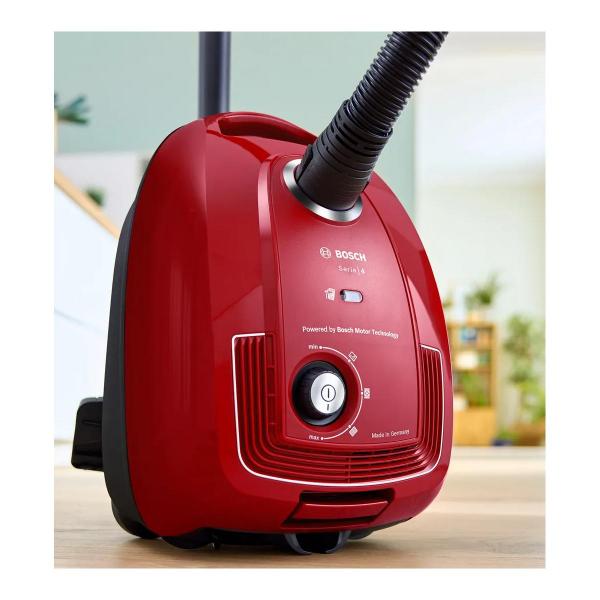 Bosch BGD38RD1H Serie 4 Staubsauger mit Beutel, 600 W, Microfilter, Rot