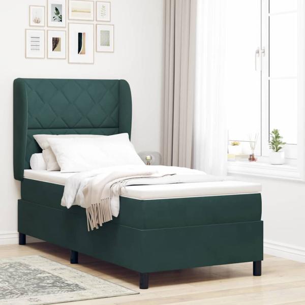 ARDEBO.de - Boxspringbett mit Matratze Dunkelgrün 100 x 200 cm Samt