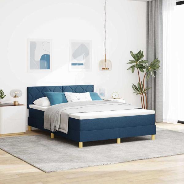 ARDEBO.de - Boxspringbett mit Matratze mit Kopfteil Blau 160 x 200 cm Stoff
