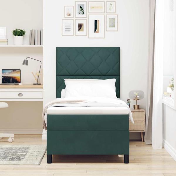 Boxspringbett mit Matratze Dunkelgrün 100 x 200 cm Samt