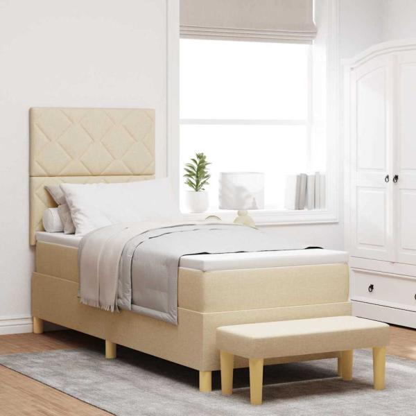 ARDEBO.de - Boxspringbett mit Matratze mit Kopfteil Creme 80 x 200 cm Stoff