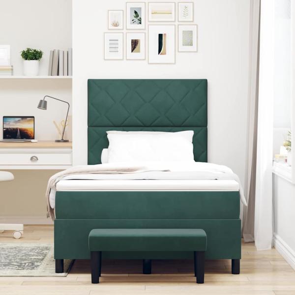 Boxspringbett mit Matratze Dunkelgrün 120 x 190 cm Samt