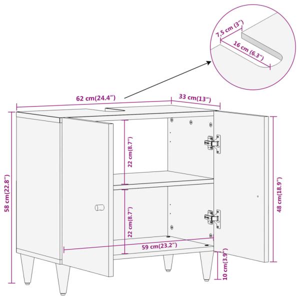 Waschbeckenunterschrank 62x33x58 cm Massivholz Mango