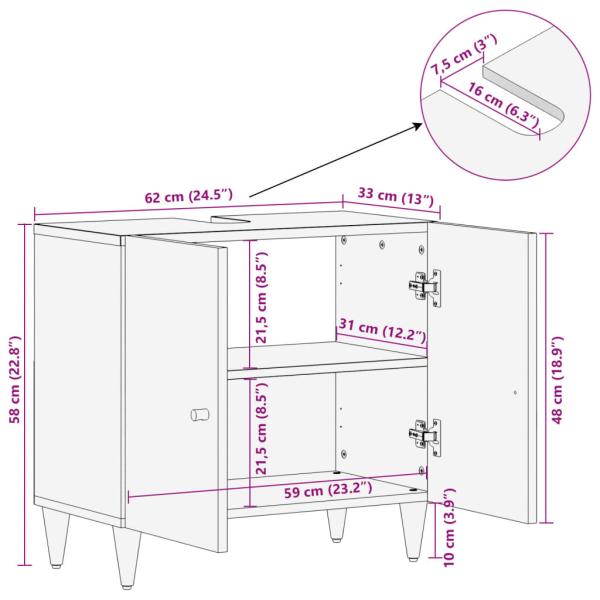 Waschbeckenunterschrank 62x33x58 cm Massivholz Mango