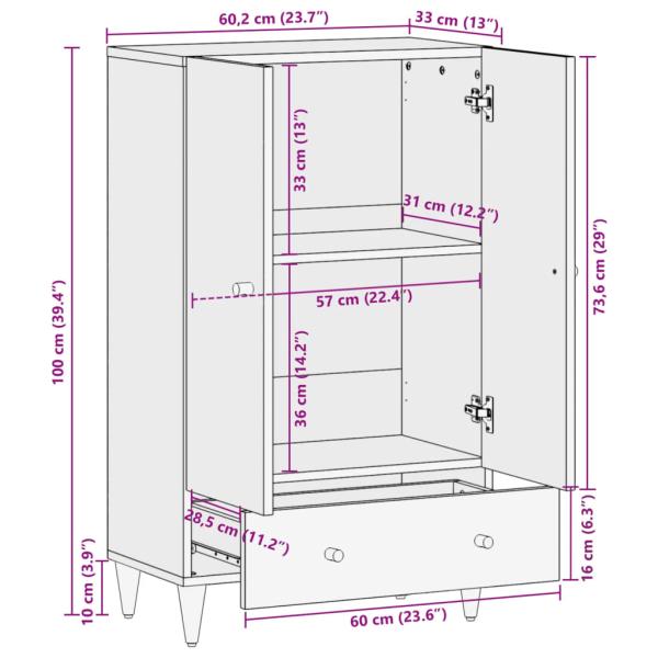Highboard 60x33x100 cm Massivholz Mango