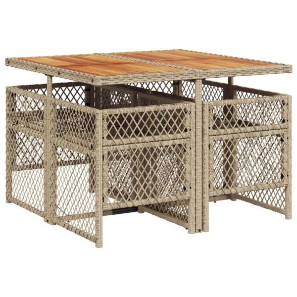 5-tlg. Garten-Essgruppe mit Kissen Beige Poly Rattan