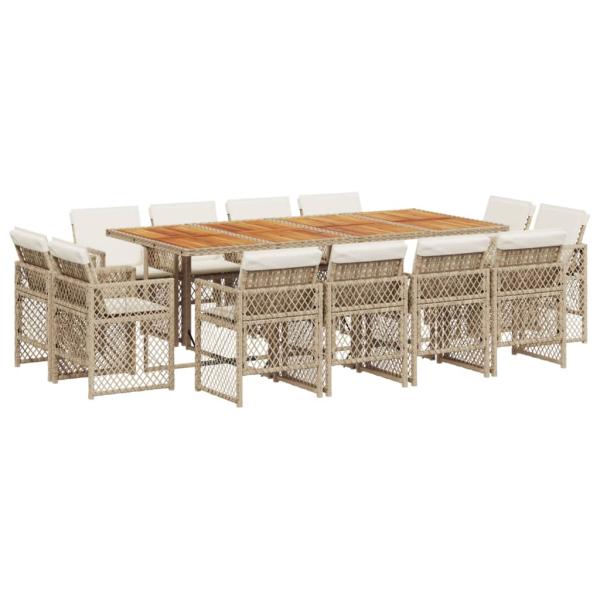 13-tlg. Garten-Essgruppe mit Kissen Beige Poly Rattan