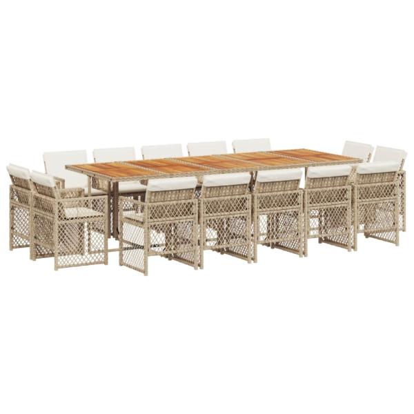15-tlg. Garten-Essgruppe mit Kissen Beige Poly Rattan