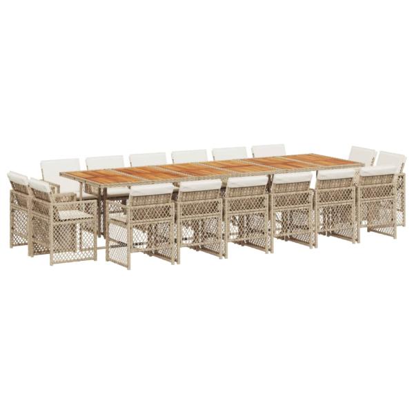17-tlg. Garten-Essgruppe mit Kissen Beige Poly Rattan