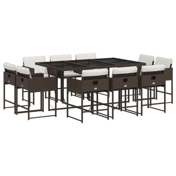 11-tlg. Garten-Essgruppe mit Kissen Braun Poly Rattan