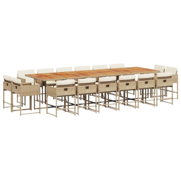 17-tlg. Garten-Essgruppe mit Kissen Beige Poly Rattan