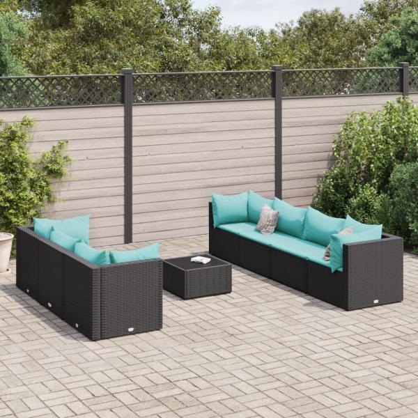 ARDEBO.de - 8-tlg. Garten-Lounge-Set mit Kissen Schwarz Poly Rattan