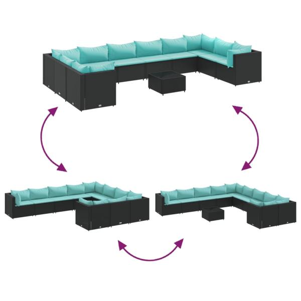 10-tlg. Garten-Lounge-Set mit Kissen Schwarz Poly Rattan