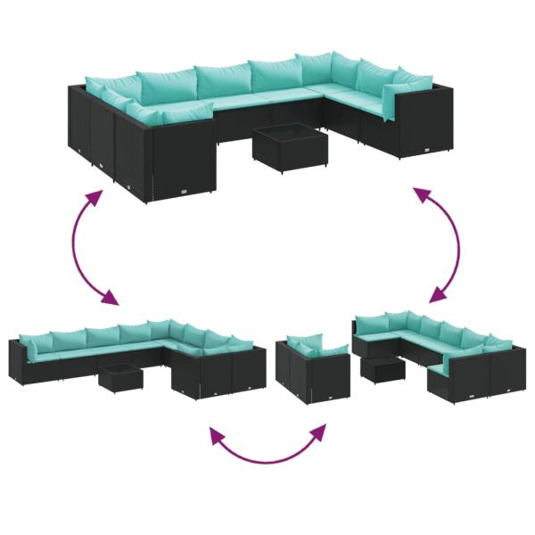 10-tlg. Garten-Sofagarnitur mit Kissen Schwarz Poly Rattan