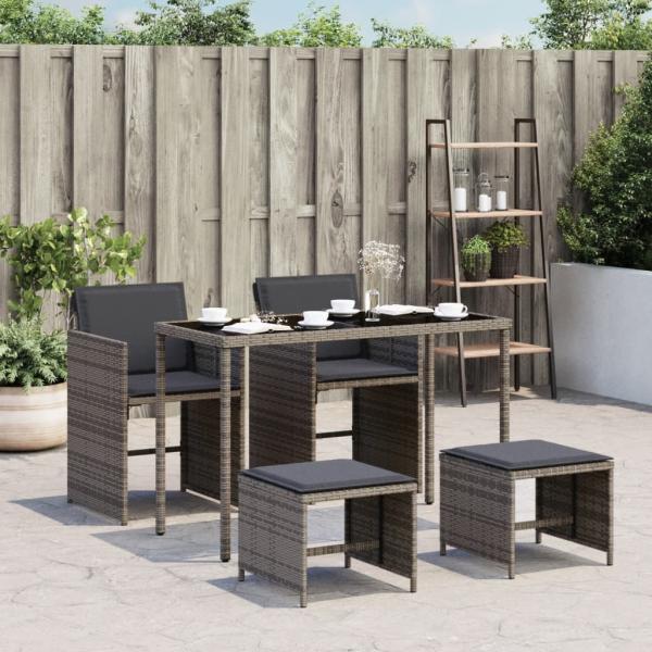 ARDEBO.de - 5-tlg. Garten-Essgruppe mit Kissen Grau Poly Rattan