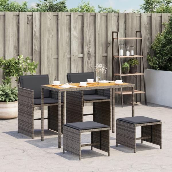 ARDEBO.de - 5-tlg. Garten-Essgruppe mit Kissen Grau Poly Rattan