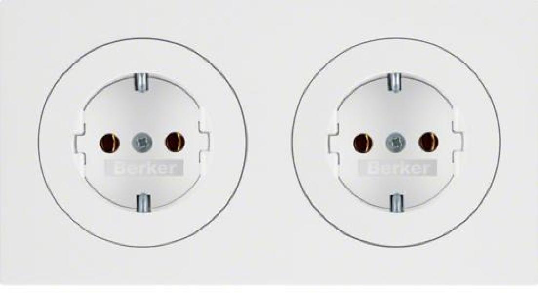 ARDEBO.de Berker 47202089 Steckdosen-Kombination SCHUKO, 2fach, mit Rahmen, R.3, polarweiß glänzend