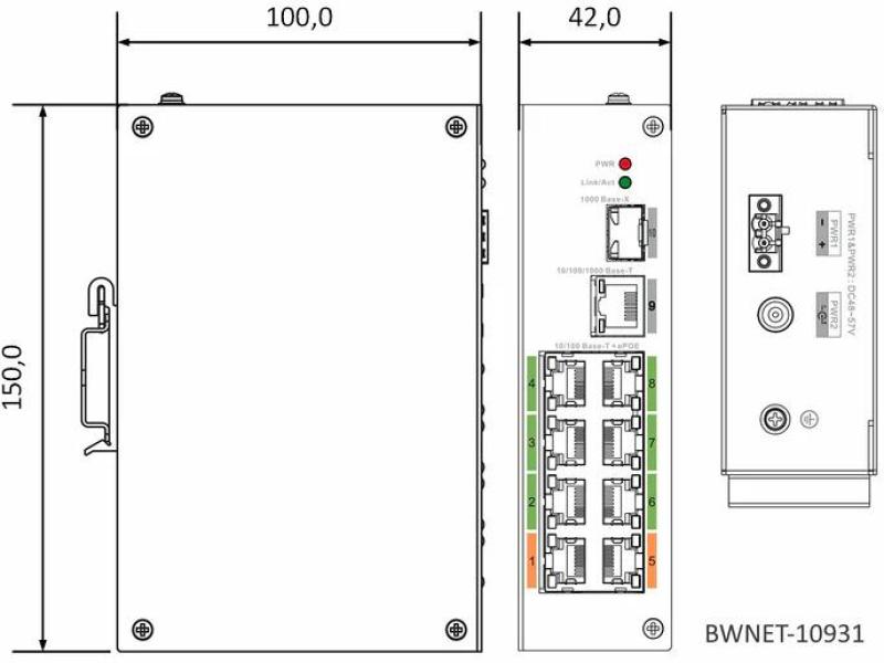 Burg Guard BWnet-10931 BURG-GUARD Gigabit, 10-Port,8x PoE af/at,max.150W, 10x 10/100/1000 Mbit Switch, 2x Uplink Port ( 579732 )