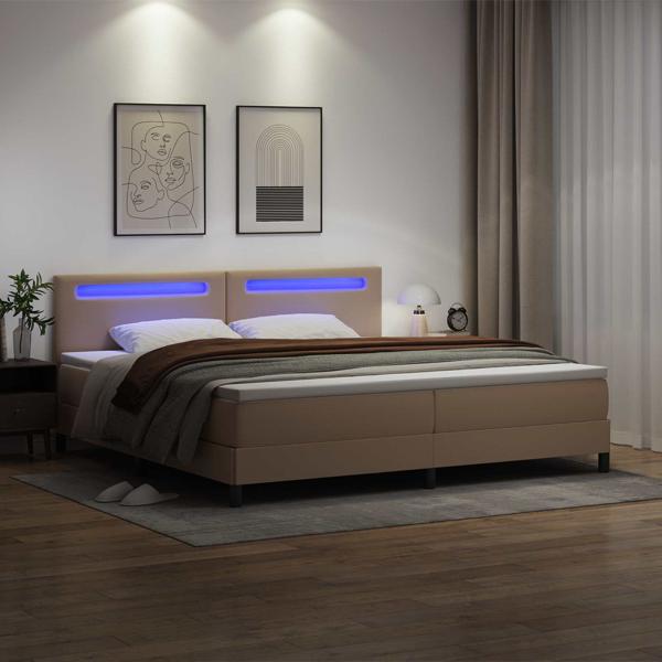 Bettgestell mit Matratze Cappuccino 200 x 200 cm Kunstleder
