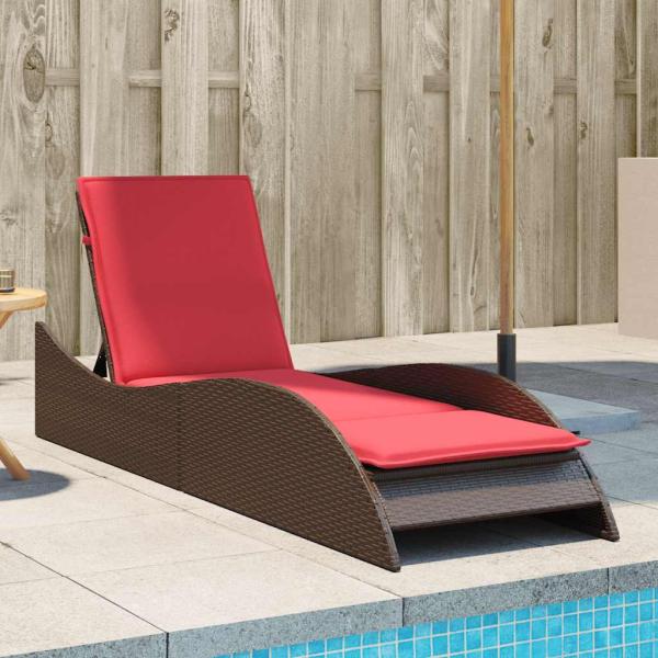ARDEBO.de - Sonnenliege mit Kissen Braun 60x205x73 cm Poly Rattan