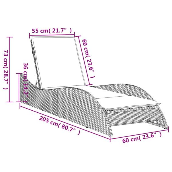 Sonnenliege mit Kissen Braun 60x205x73 cm Poly Rattan