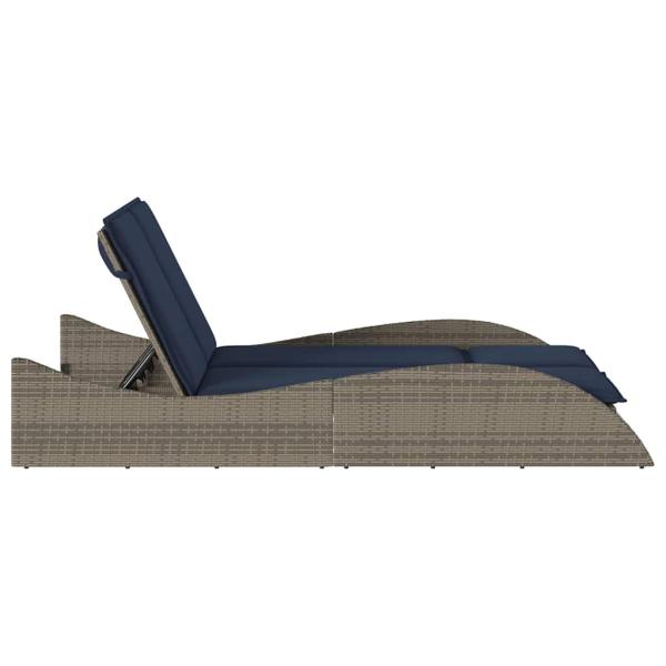 Sonnenliege mit Kissen Grau 114x205x73 cm Poly Rattan