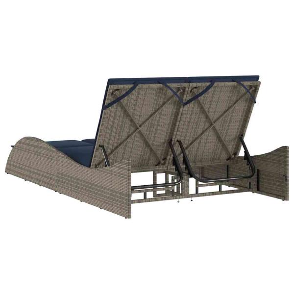 Sonnenliege mit Kissen Grau 114x205x73 cm Poly Rattan