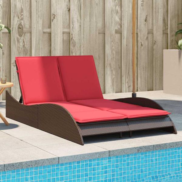 ARDEBO.de - Sonnenliege mit Kissen Braun 114x205x73 cm Poly Rattan