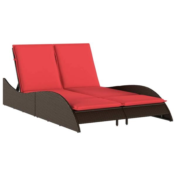 Sonnenliege mit Kissen Braun 114x205x73 cm Poly Rattan