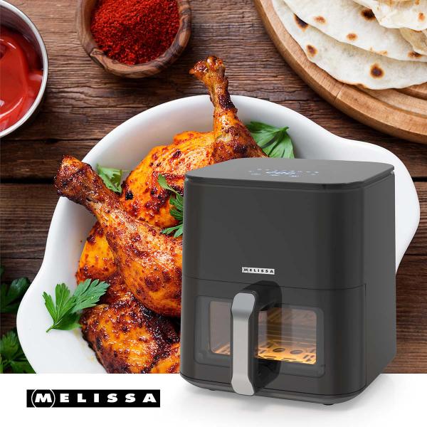 Digitale Heißluftfritteuse XL | 5 l | 60-min Timer | 8 Voreinstellungen | Sichtfenster | Schwarz