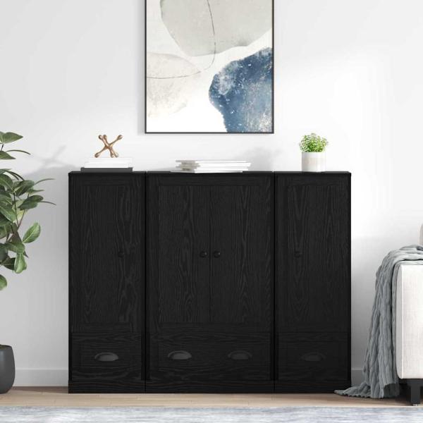 ARDEBO.de - Sideboard 3 pcs Schwarz Eichen-Optik Holzwerkstoff