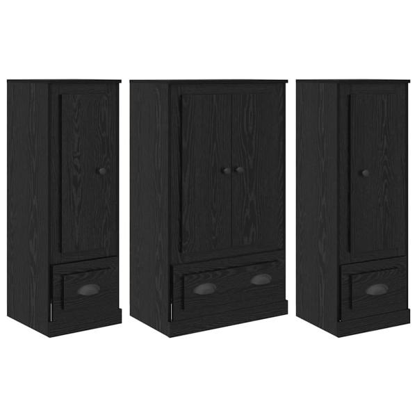 Sideboard 3 pcs Schwarz Eichen-Optik Holzwerkstoff