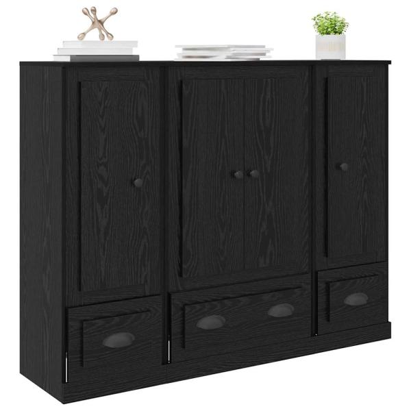 Sideboard 3 pcs Schwarz Eichen-Optik Holzwerkstoff