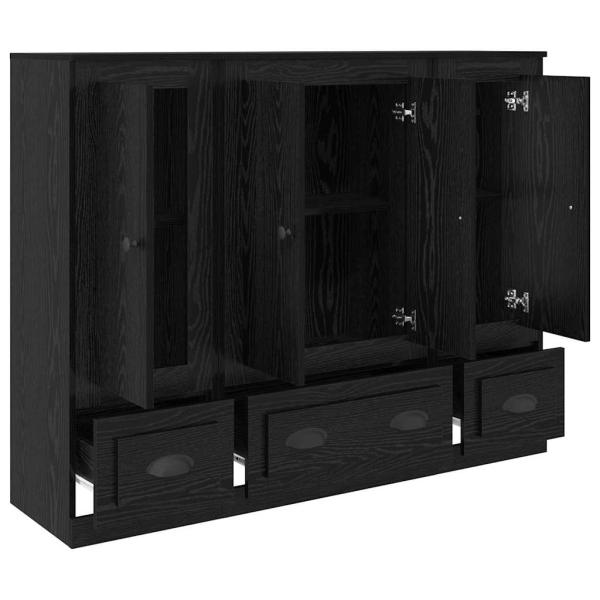 Sideboard 3 pcs Schwarz Eichen-Optik Holzwerkstoff