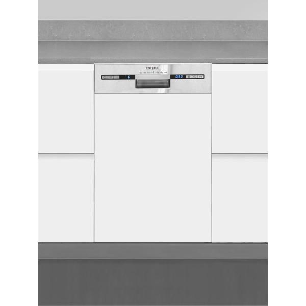Exquisit EGSP2109-EB-030E Teilintegrierter Geschirrspüler, 45 cm breit, 9 Maßgedecke, 7 Programme, Startzeitverzögerung, LED Display, Klarspülermangelanzeige