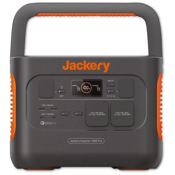 ARDEBO.de Jackery Explorer 1000 Pro,1002Wh tragbare Powerstation,Solar- und AC-Schnellladung in 1,8 Std. 2x 100W PD, 800W AC- und Solar-Eingang, 2x 1000W AC-Ausgänge, ideal für Camping und für Notfälle zu Hause