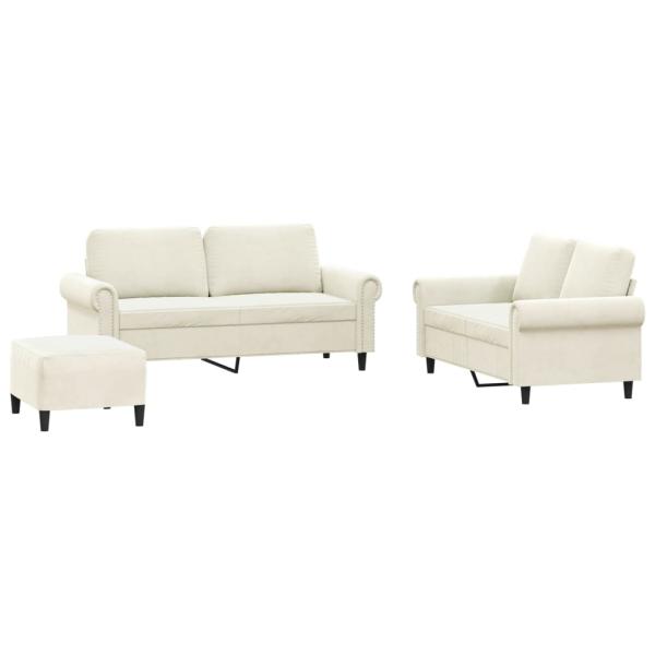 3-tlg. Sofagarnitur mit Kissen Creme Samt