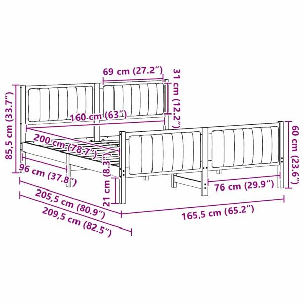 Bettgestell Braun und Schwarz 160 x 200 cm Massivholz Kiefer