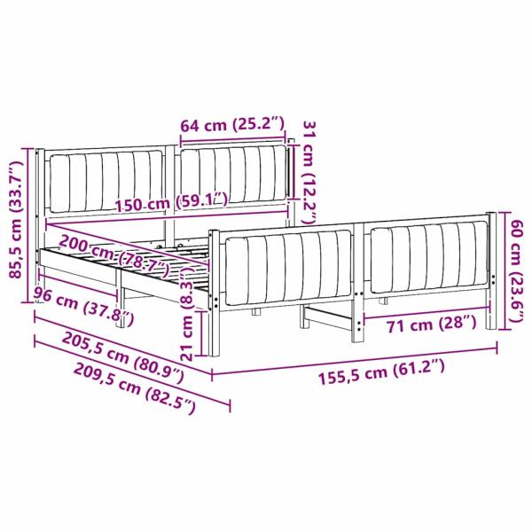 Bettgestell Braun und Schwarz 150 x 200 cm Massivholz Kiefer