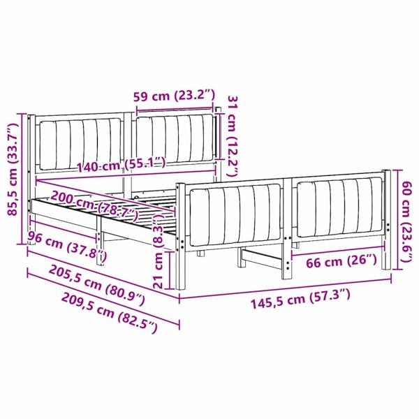 Bettgestell Braun und Schwarz 140 x 200 cm Massivholz Kiefer
