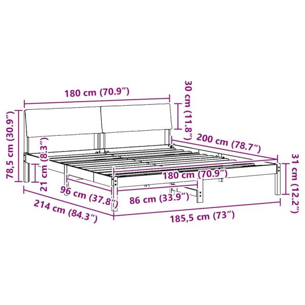 Bettgestell Braun und Taupe 180 x 200 cm Massivholz Kiefer