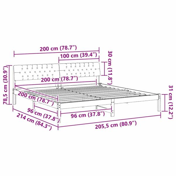 Bettgestell braun und dunkelgrau 200 x 200 cm Massivholz Kiefer