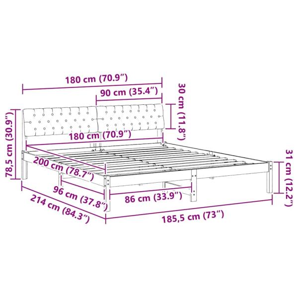 Bettgestell braun und dunkelgrau 180 x 200 cm Massivholz Kiefer