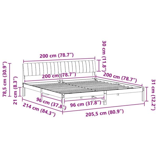 Bettgestell Weiß und hellgrau 200 x 200 cm Massivholz Kiefer