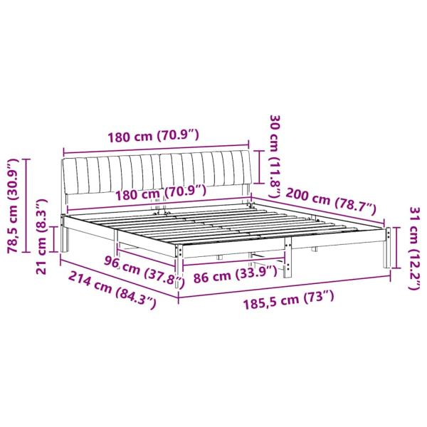 Bettgestell Braun und hellgrau 180 x 200 cm Massivholz Kiefer