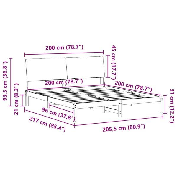 Bettgestell Braun und hellgrau 200 x 200 cm Massivholz Kiefer