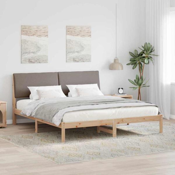 ARDEBO.de - Bettgestell Braun und Taupe 200 x 200 cm Massivholz Kiefer