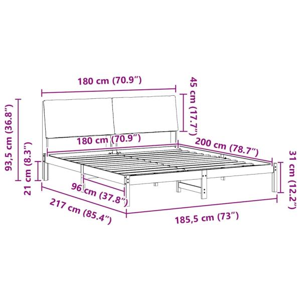 Bettgestell Braun und Schwarz 180 x 200 cm Massivholz Kiefer